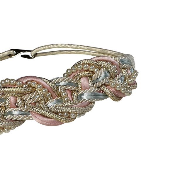 Vintage Braided Leather Belt Brown Cord Western Cottagecore Boho 80s Sz M - Picture 2 of 7